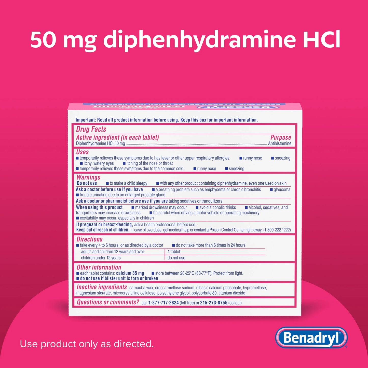 Extra Strength Relief Allergy Tablets, 50 Mg Diphenhydramine Hcl, 24 Count