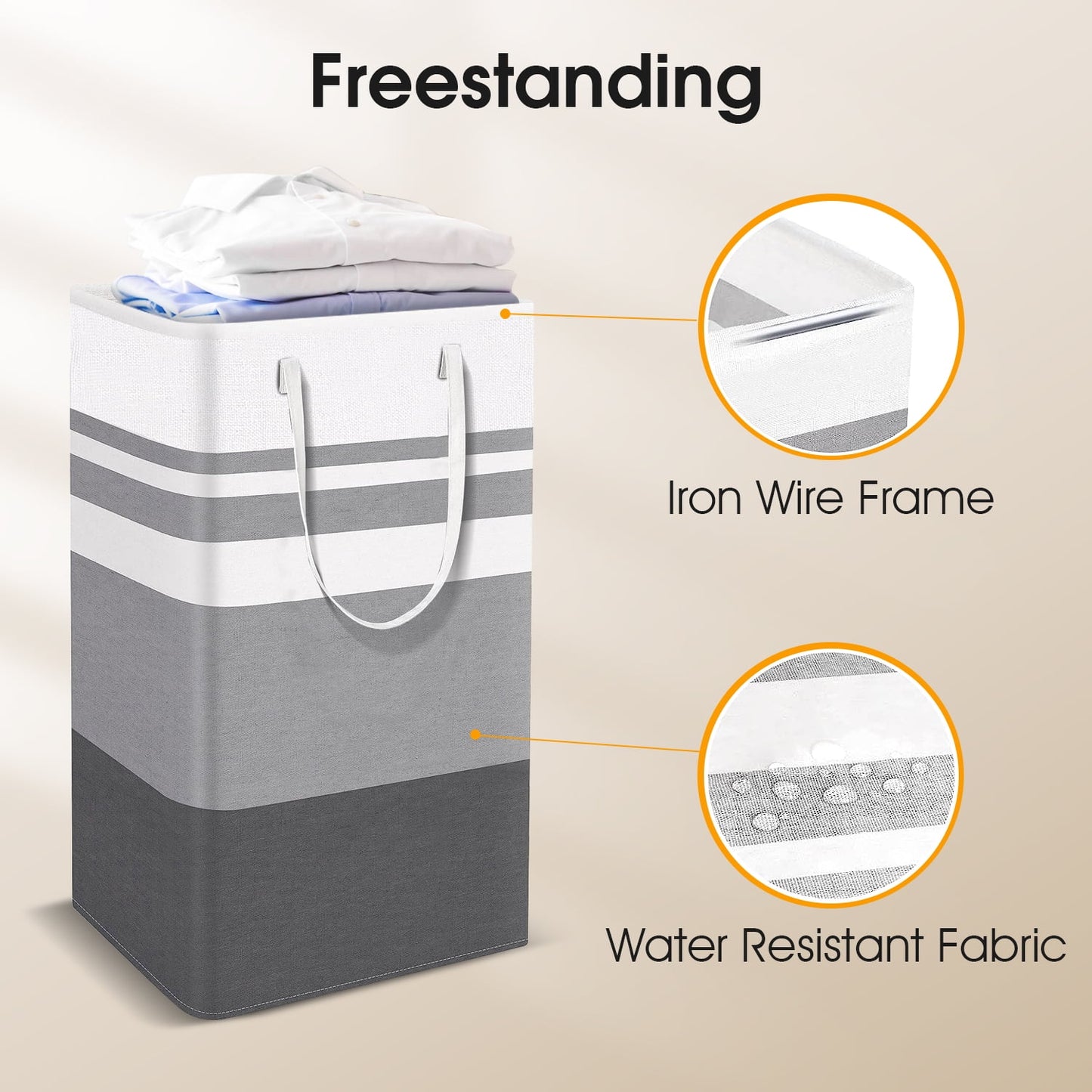 75L Large Freestanding Laundry Hamper - 2 Pack, Collapsible Waterproof Clothes Organizer with Handles for Convenient Storage
