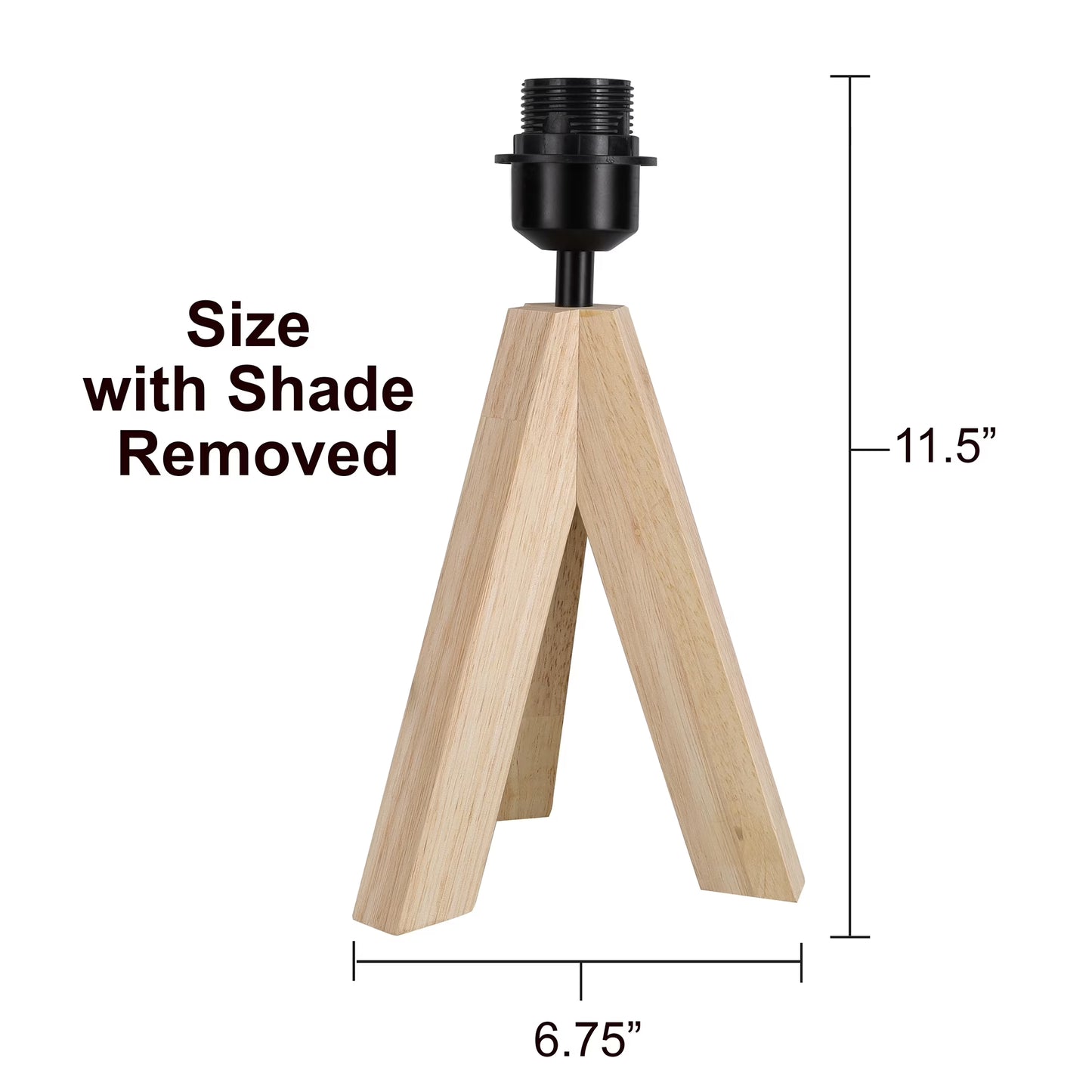 Tripod Oak Table Lamp with Classic White Fabric Shade, 16.75 Inches Height