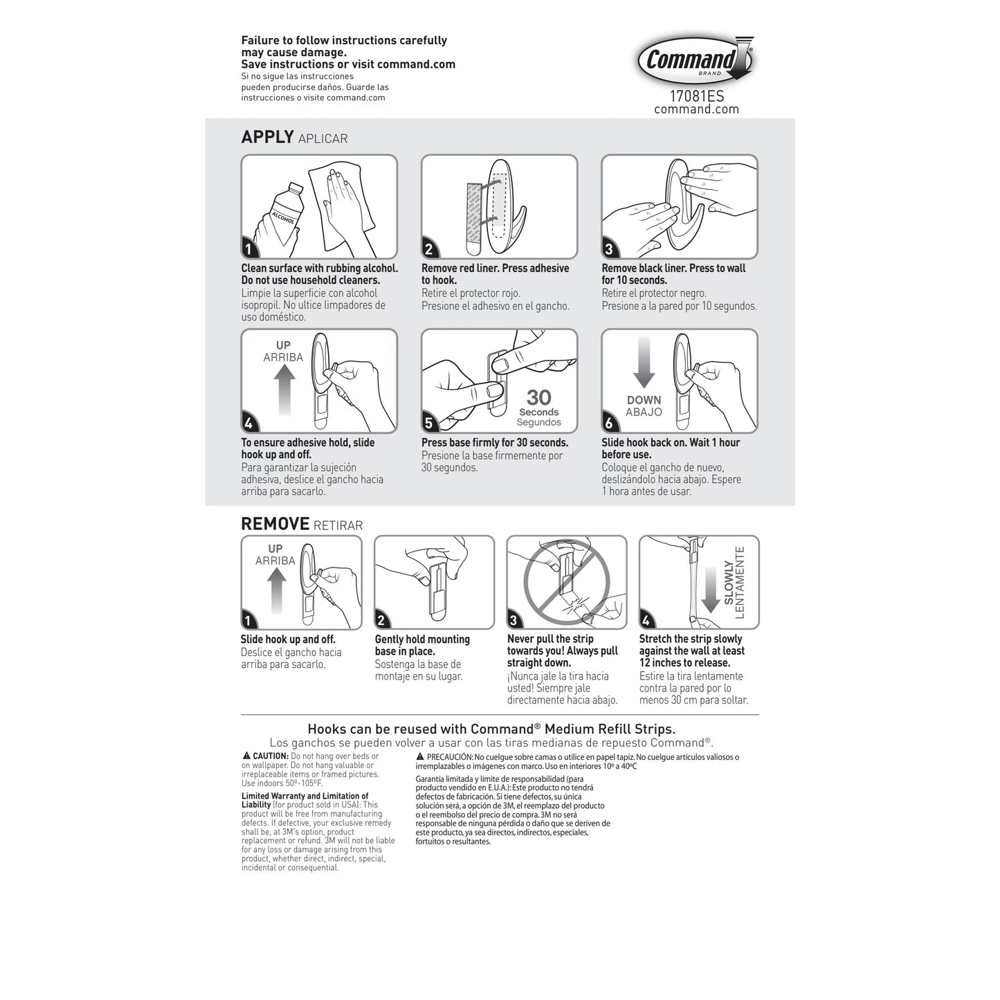 Medium Designer Hooks, White, 8 Wall Hooks, Damage-Free Hanging