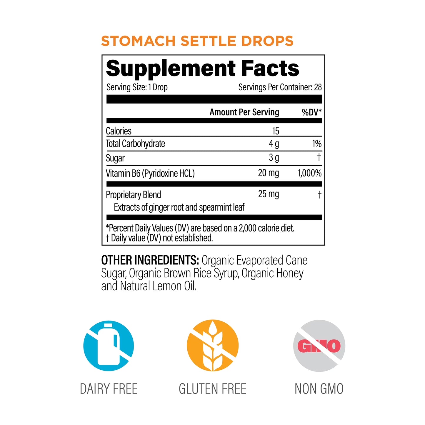 Stomach Settle Nausea Relief Drops, Lemon Ginger Honey, 28 Count