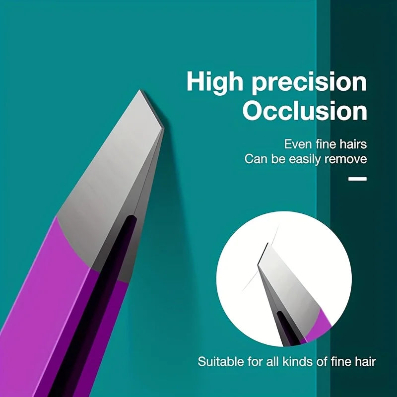 Stainless Steel Eyebrow Tweezers Hollow Colored Tweezers Multi-Purpose Slanted Mouth Tweezers Beard Removal Eyebrow Clip