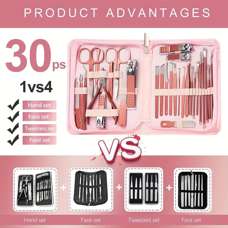 30-Piece Nail Clipper Set Multi-Functional Portable Nail Clippers with Special Ear Picks for Paronychia Complete Nail Care Tool