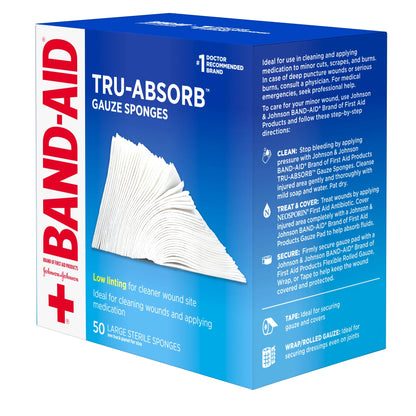 Brand First Aid Tru-Absorb Gauze Sponges, 4 in X 4 In, 50 Count