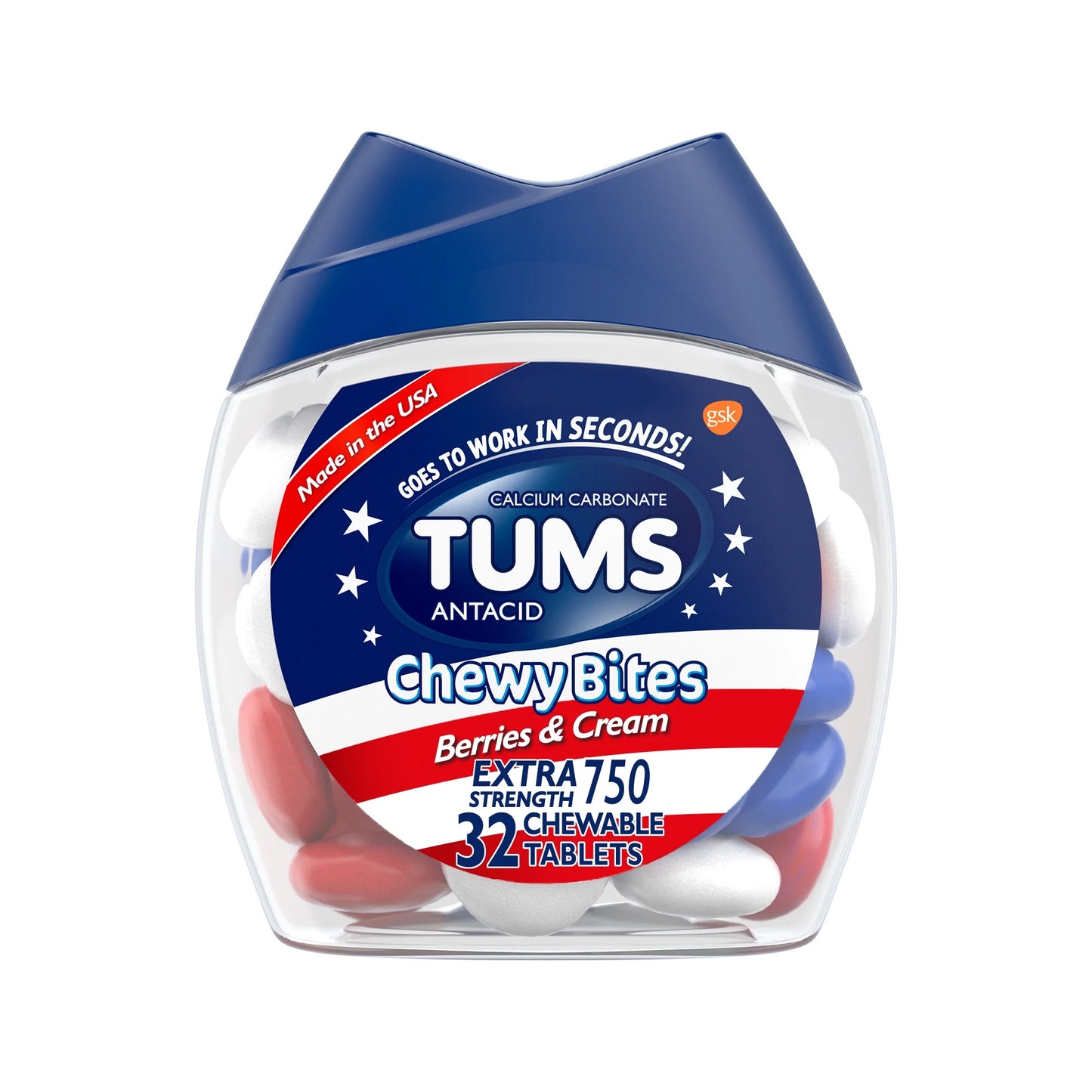 Chewy Bites Heartburn Relief Antacid Chews, Berries and Cream, 32 Count