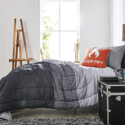 Preferred Dorm Essentials 23-Piece Twin XL Value Pack | Comforter, Sheet Set, Mattress Pad, Topper, Towels, Organization, and Storage | Preston Black and Gray | Graphic Black, Gray, and White