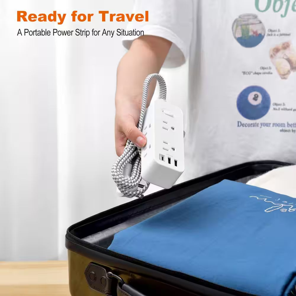 6-Outlet Surge Protector Power Strip with 3 USB Ports and 1 USB-C Outlet, 3-Sided Outlet Extender