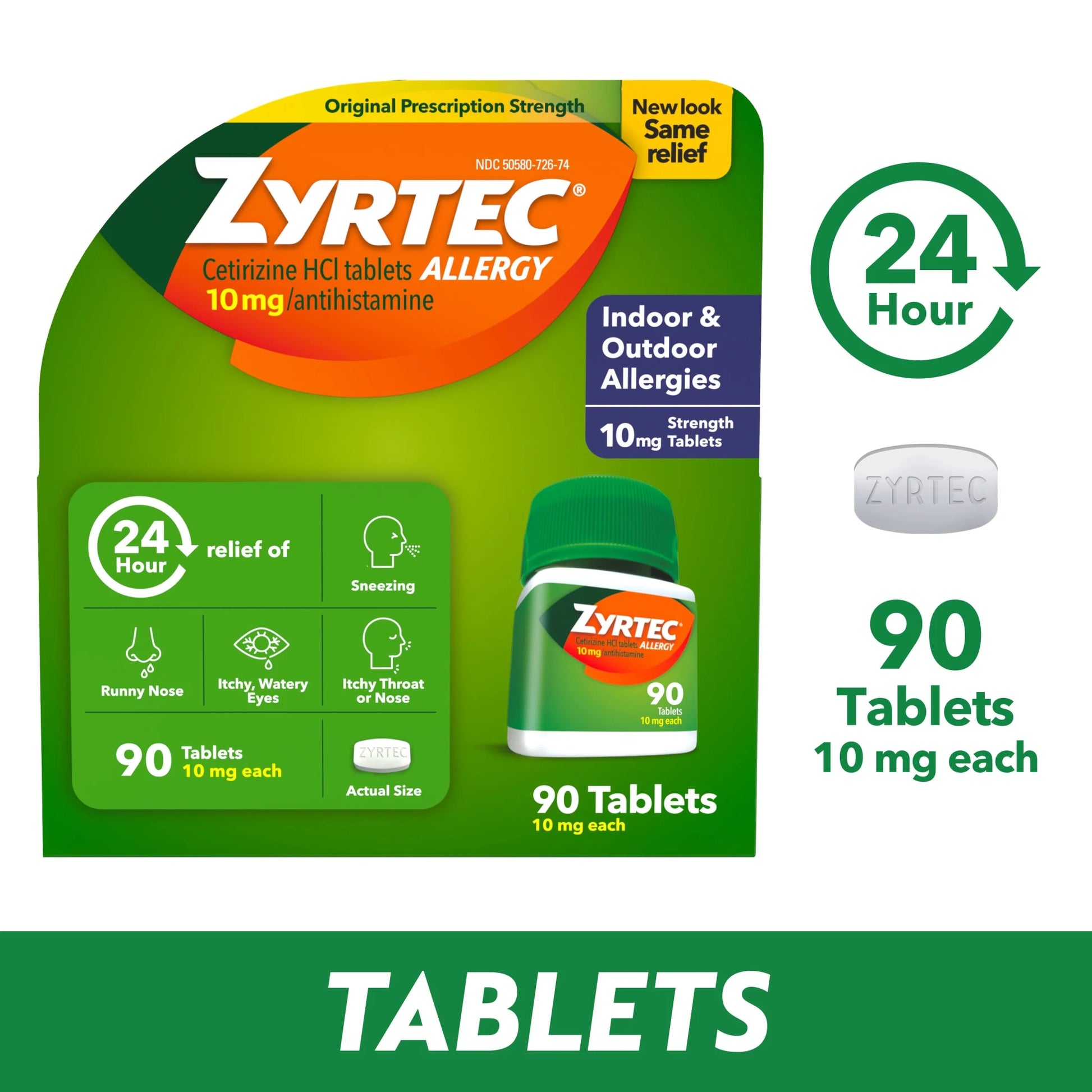 24 Hour Allergy Relief Tablets with 10 Mg Cetirizine Hcl, 90 Count