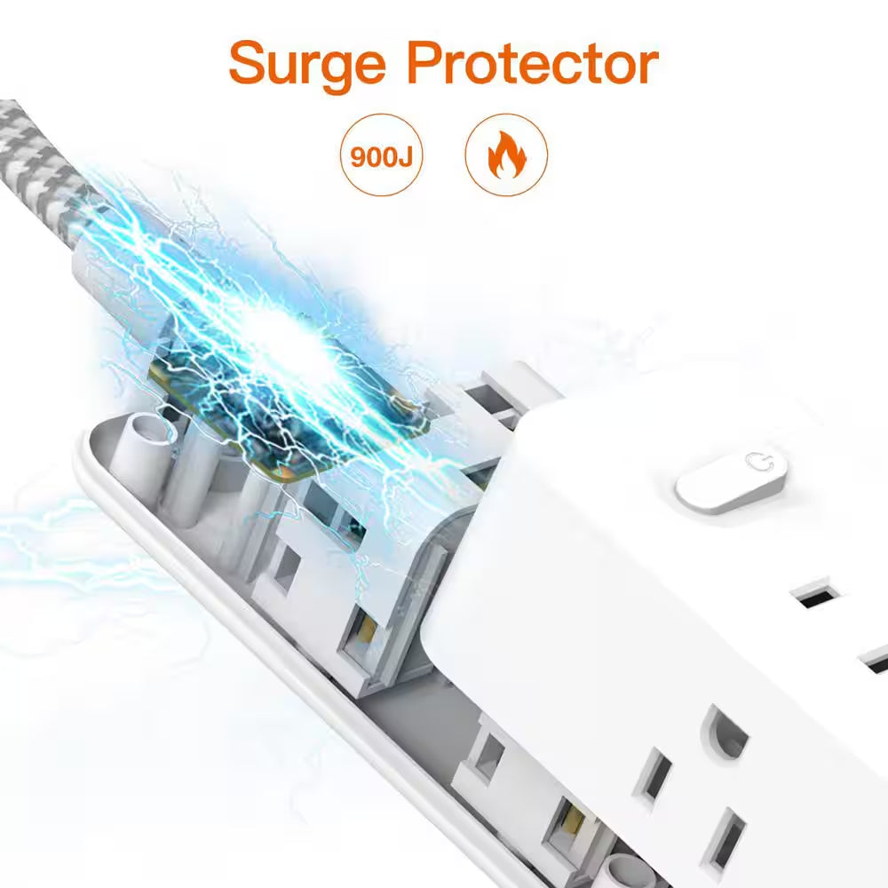 6-Outlet Surge Protector Power Strip with 3 USB Ports and 1 USB-C Outlet, 3-Sided Outlet Extender