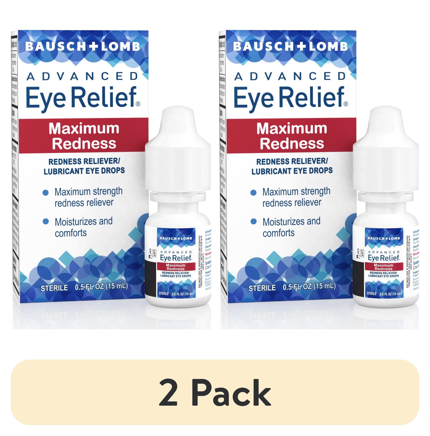 (2 Pack) Bausch & Lomb Advanced Eye Relief Maximum Relief Lubricant/Redness Reliever Eye Drops, .5 Oz
