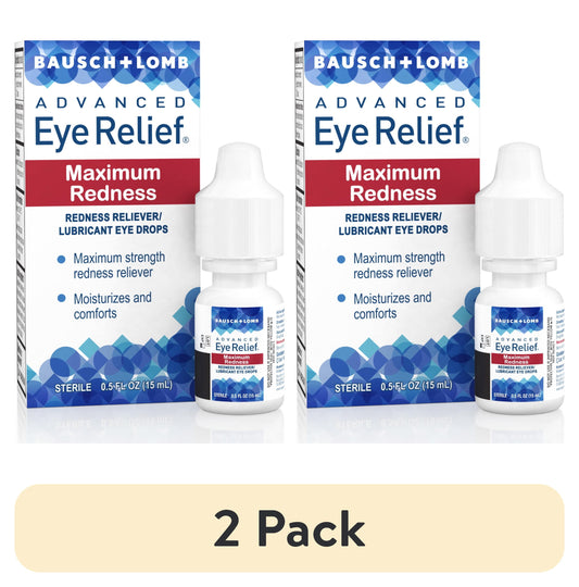 (2 Pack) Bausch & Lomb Advanced Eye Relief Maximum Relief Lubricant/Redness Reliever Eye Drops, .5 Oz