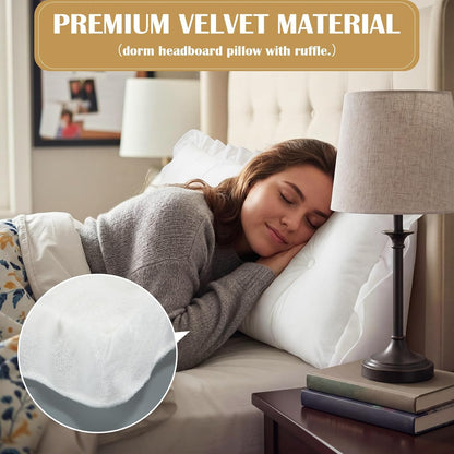 39 in Ruffle Wedge Headboard Pillow for Dorm Twin XL College Bed Reading Bolster Dorm Velvet Triangular Bed Backrest Wedge Pillow Cushion for College Reading Support(White)