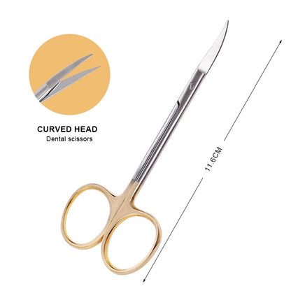 Dental Stainless Steel Medical Surgical Scissors Straight / Curved Tip Gold Plated Handle Animal Vet Scissors Haircut Scissors