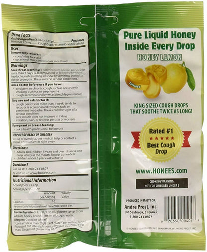 Honees Honey Menthol Cough Drops Honey Lemon, 20 Ea