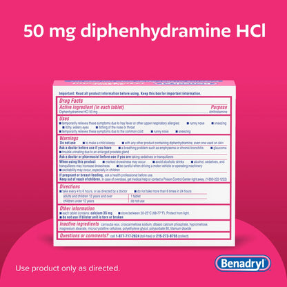 Extra Strength Relief Allergy Tablets, 50 Mg Diphenhydramine Hcl, 24 Count
