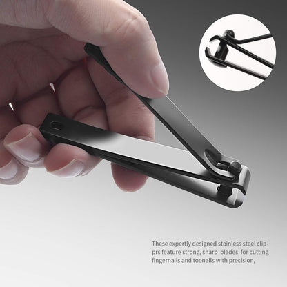Nail Clippers Set Black Stainless Steel Nail Cutter& Sharp Oblique Toe Nail Clipper & Nail File 4 Pieces, Men and Women Suitable for Gifts.