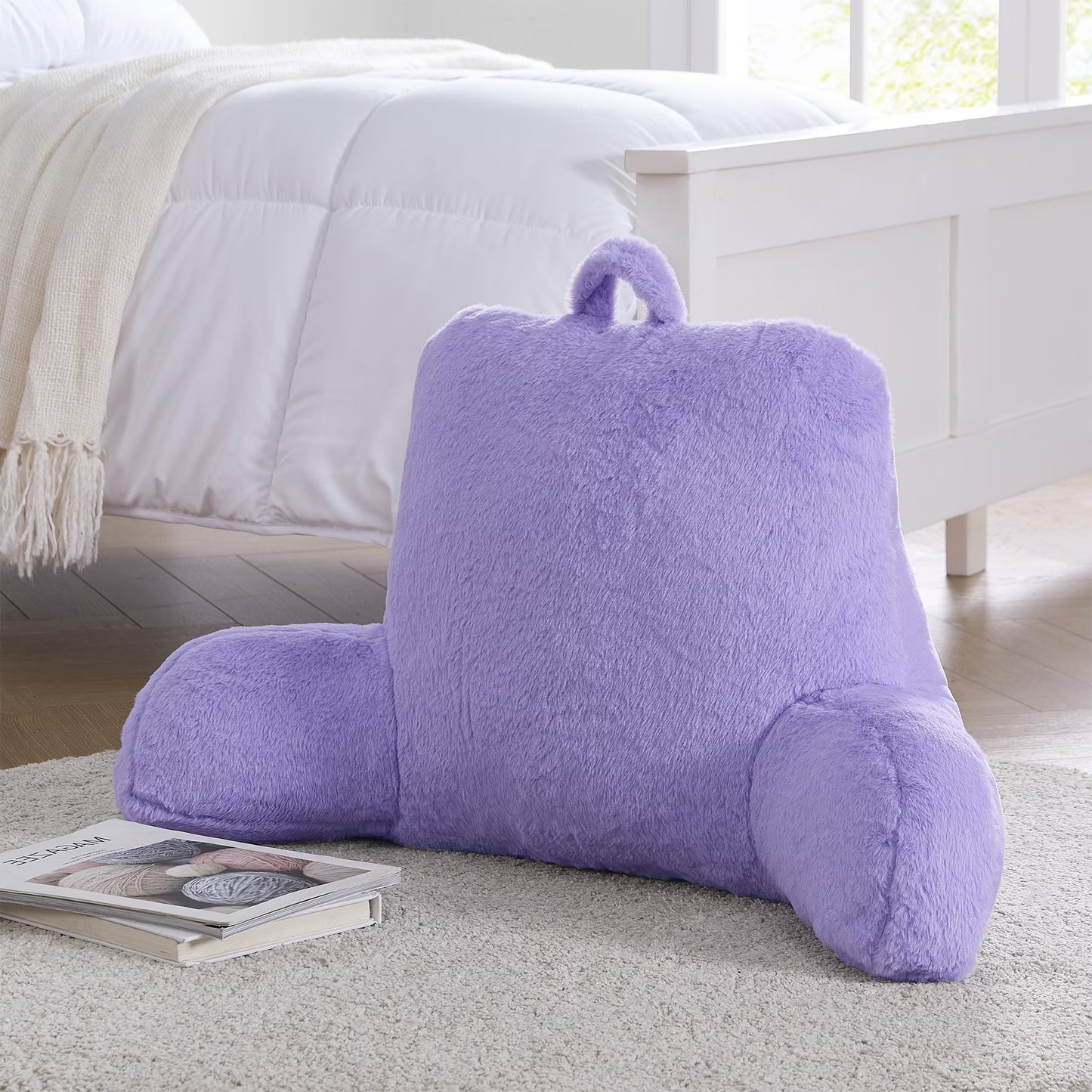 Lilac Faux Fur Plush Bedrest Pillow, Specialty Size