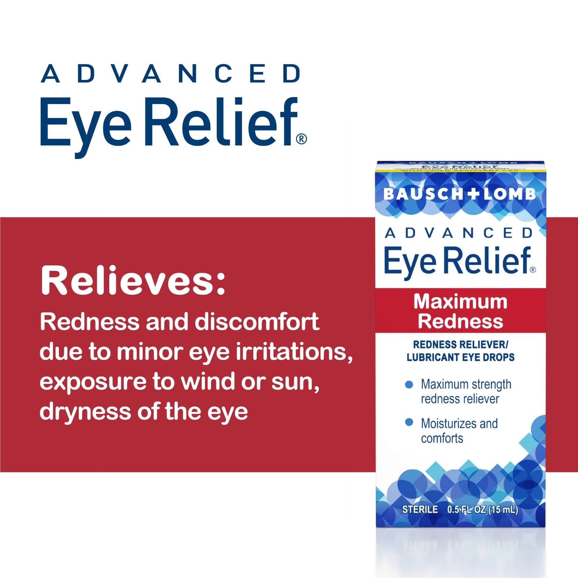 (2 Pack) Bausch & Lomb Advanced Eye Relief Maximum Relief Lubricant/Redness Reliever Eye Drops, .5 Oz