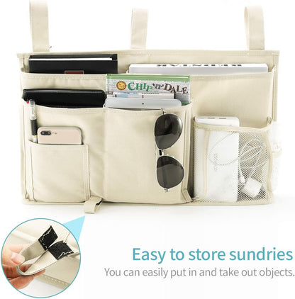 Bunk Bed Organizer with 8 Pockets - Hanging Bedside Caddy Storage Bag for Dorm Rooms, Hospital Beds, and Baby Bed Rails, Made of Durable 600D Oxford Cloth (Beige)