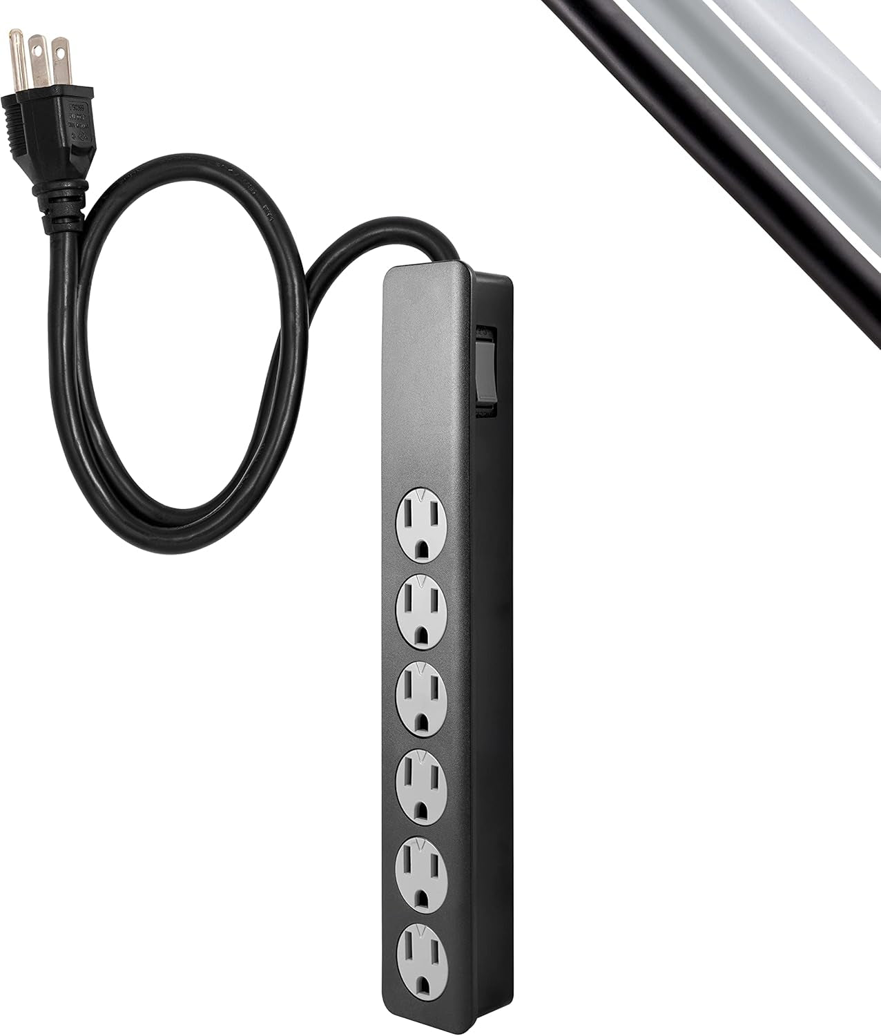 GE 6-Outlet Surge Protector, 2 Ft Extension Cord, Power Strip, 450 Joules, Heavy Duty Plug, Twist-To-Close Safety Covers, UL Listed, Black, 47223