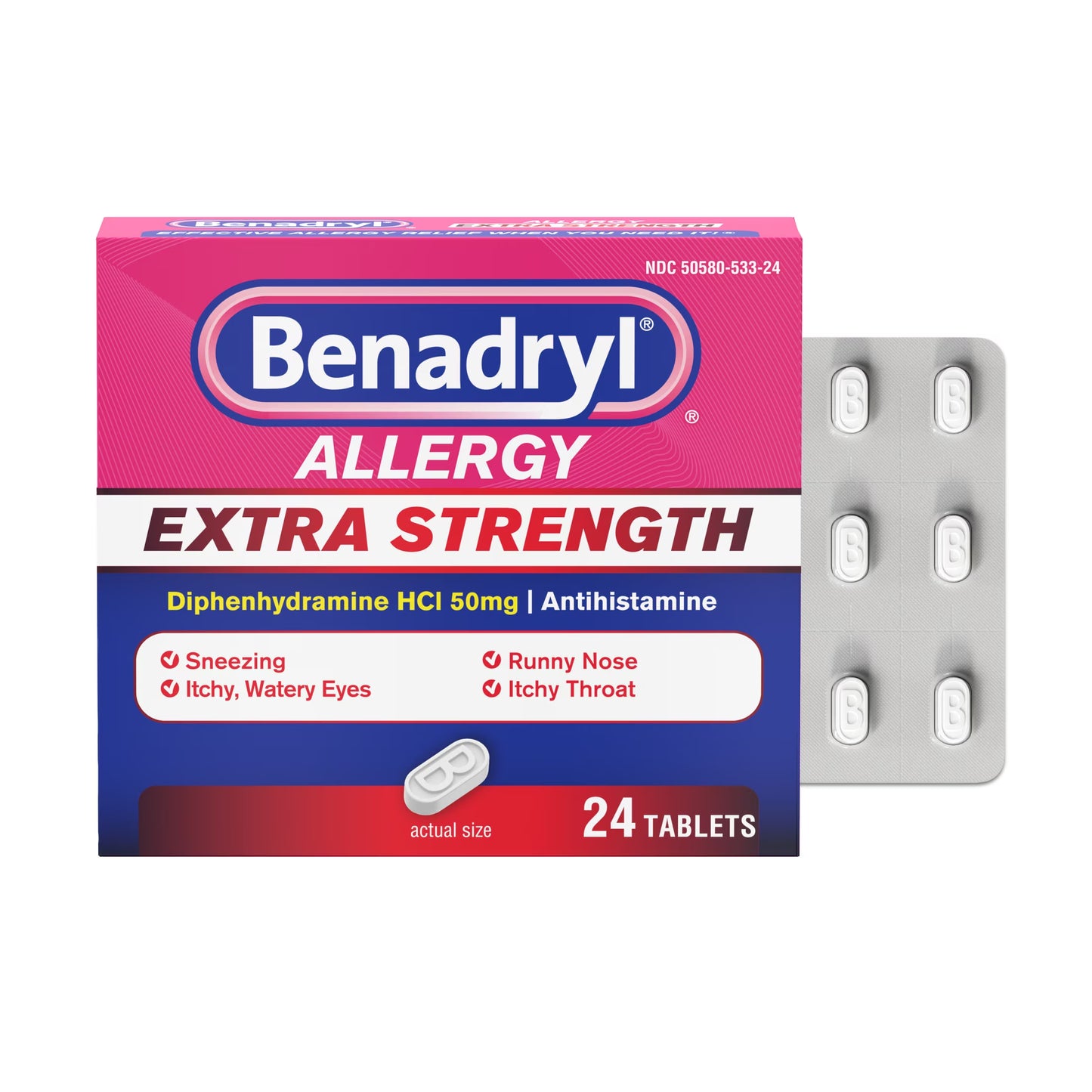 Extra Strength Relief Allergy Tablets, 50 Mg Diphenhydramine Hcl, 24 Count