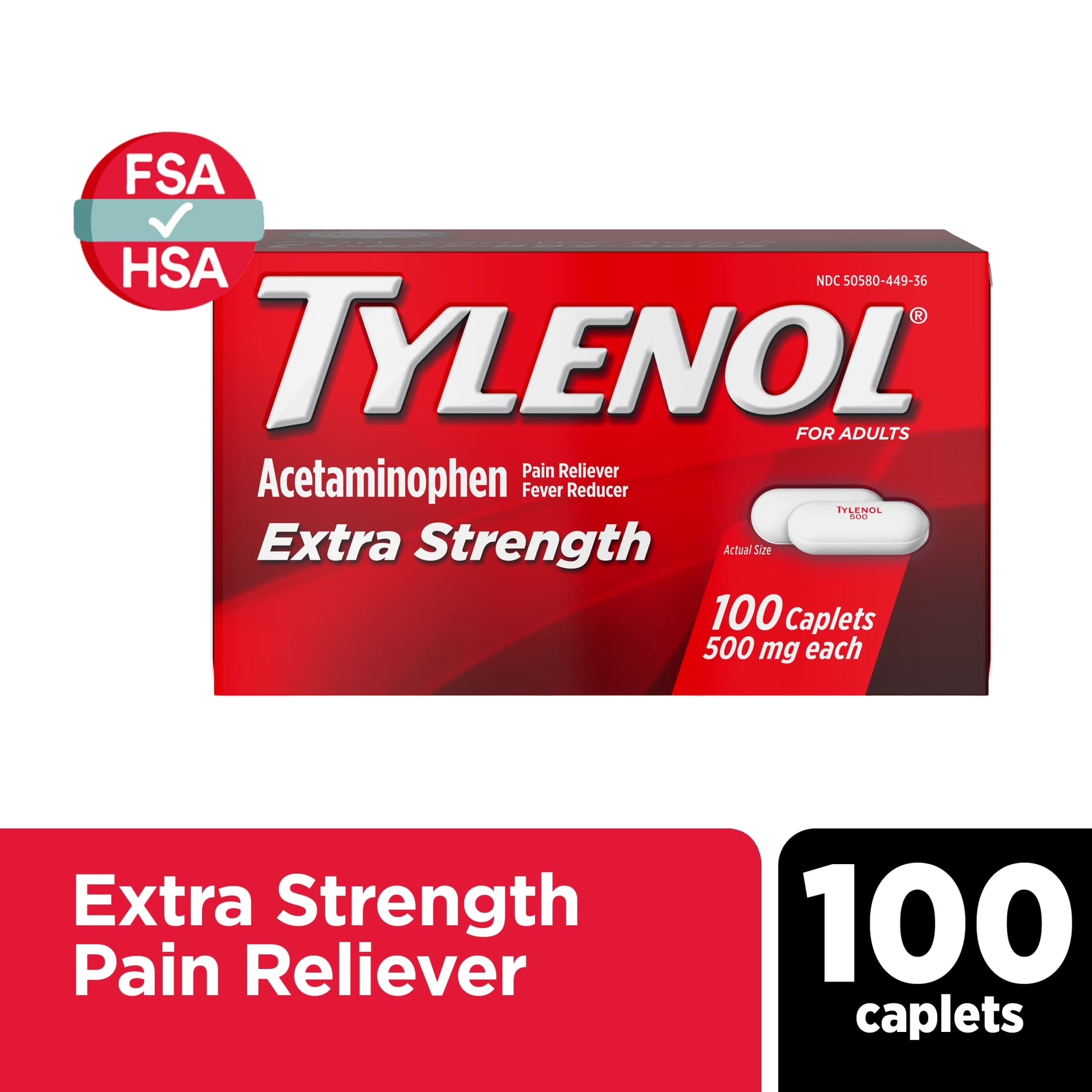 Extra Strength Caplets, Fast, Strong Pain Relief, Acetaminophen 500 Mg, 100 Count