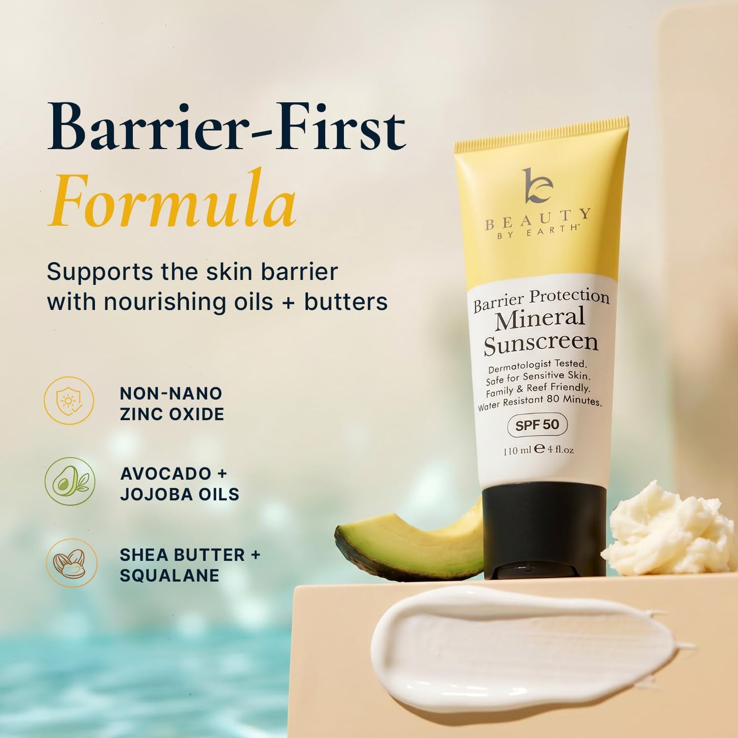 Mineral Sunscreen for Body SPF 50 – Reef Friendly Broad Spectrum Zinc Oxide, Made in USA with Organic & Natural Ingredients, Water Resistant 80 Min, Non Toxic Baby Sunblock for Kids, No White Cast