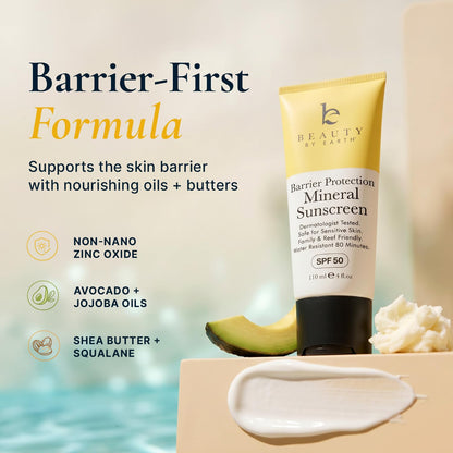 Mineral Sunscreen for Body SPF 50 – Reef Friendly Broad Spectrum Zinc Oxide, Made in USA with Organic & Natural Ingredients, Water Resistant 80 Min, Non Toxic Baby Sunblock for Kids, No White Cast