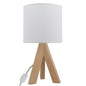 Tripod Oak Table Lamp with Classic White Fabric Shade, 16.75 Inches Height