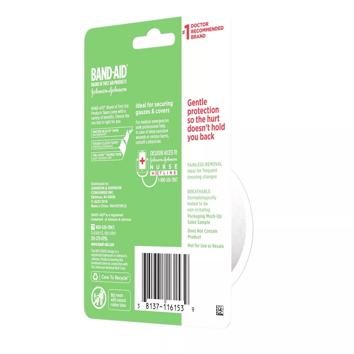 Johnson & Johnson Band-Aid Brand First Aid Hurt-Free Medical Paper Tape - 1In X 10 Yd