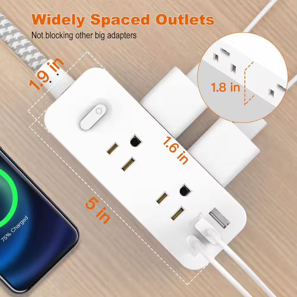 6-Outlet Surge Protector Power Strip with 3 USB Ports and 1 USB-C Outlet, 3-Sided Outlet Extender