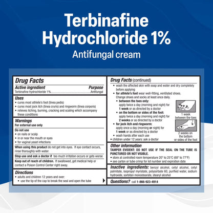 Terbinafine Hydrochloride 1% Athletes Foot Treatment, Antifungal Cream for Skin, Effective anti Fungal Cream for Athlete'S Foot Relief and Skin Health, 1 Oz Tube