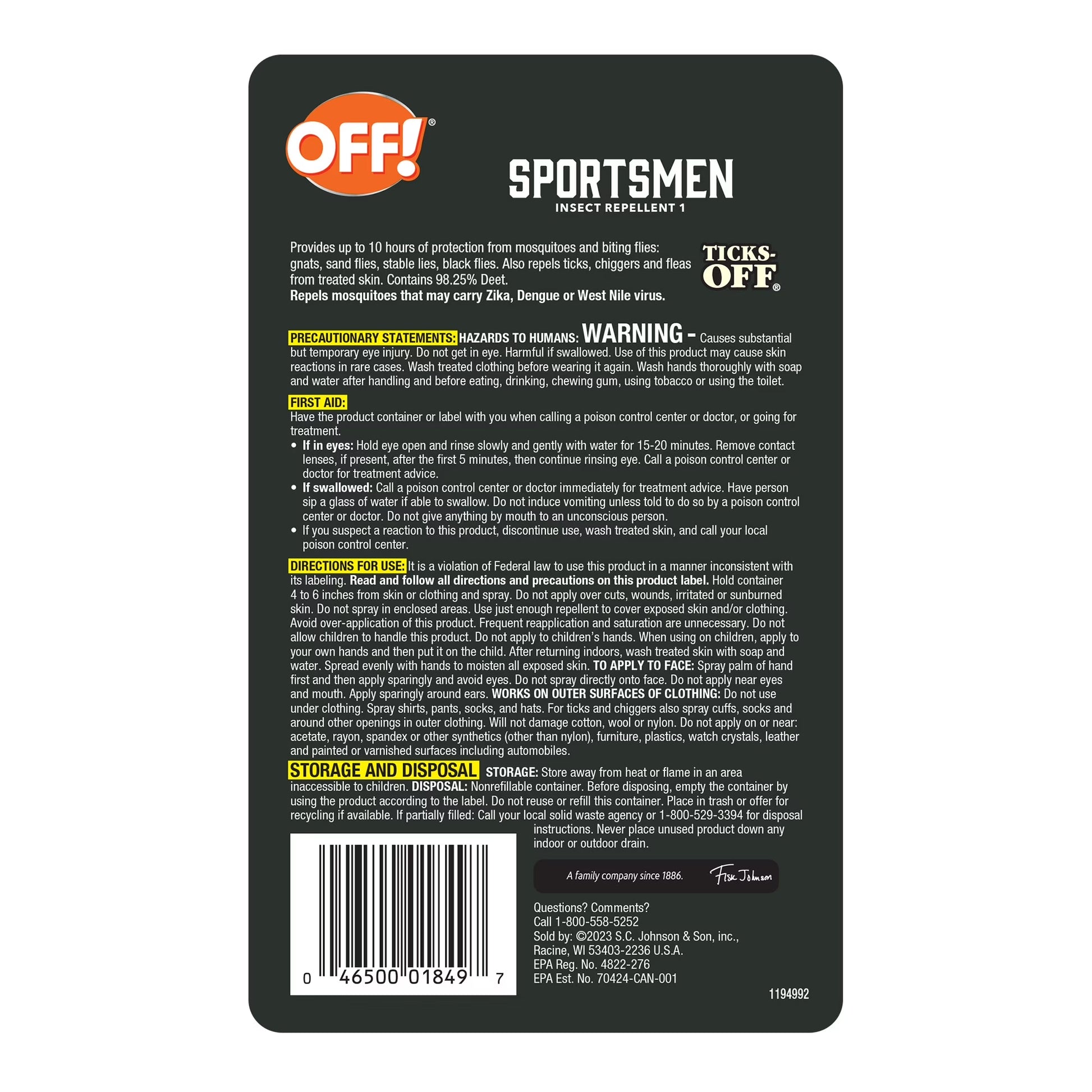 Sportsmen Long Lasting 98.25% Deet Insect Repellent, 1 Fl Oz