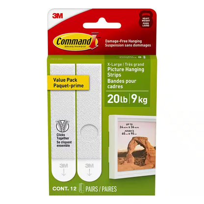 20 lb. White Picture Hanging Strips - 12 Pairs