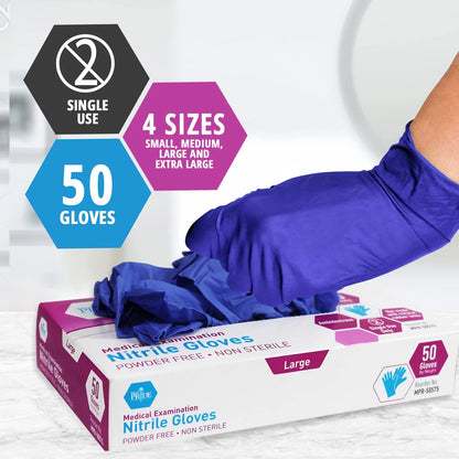MED PRIDE Nitrile Medical Exam Gloves Large [Box of 50]- Disposable Powder Latex-Free Surgical Gloves for Doctors Nurses Hospital Home Use