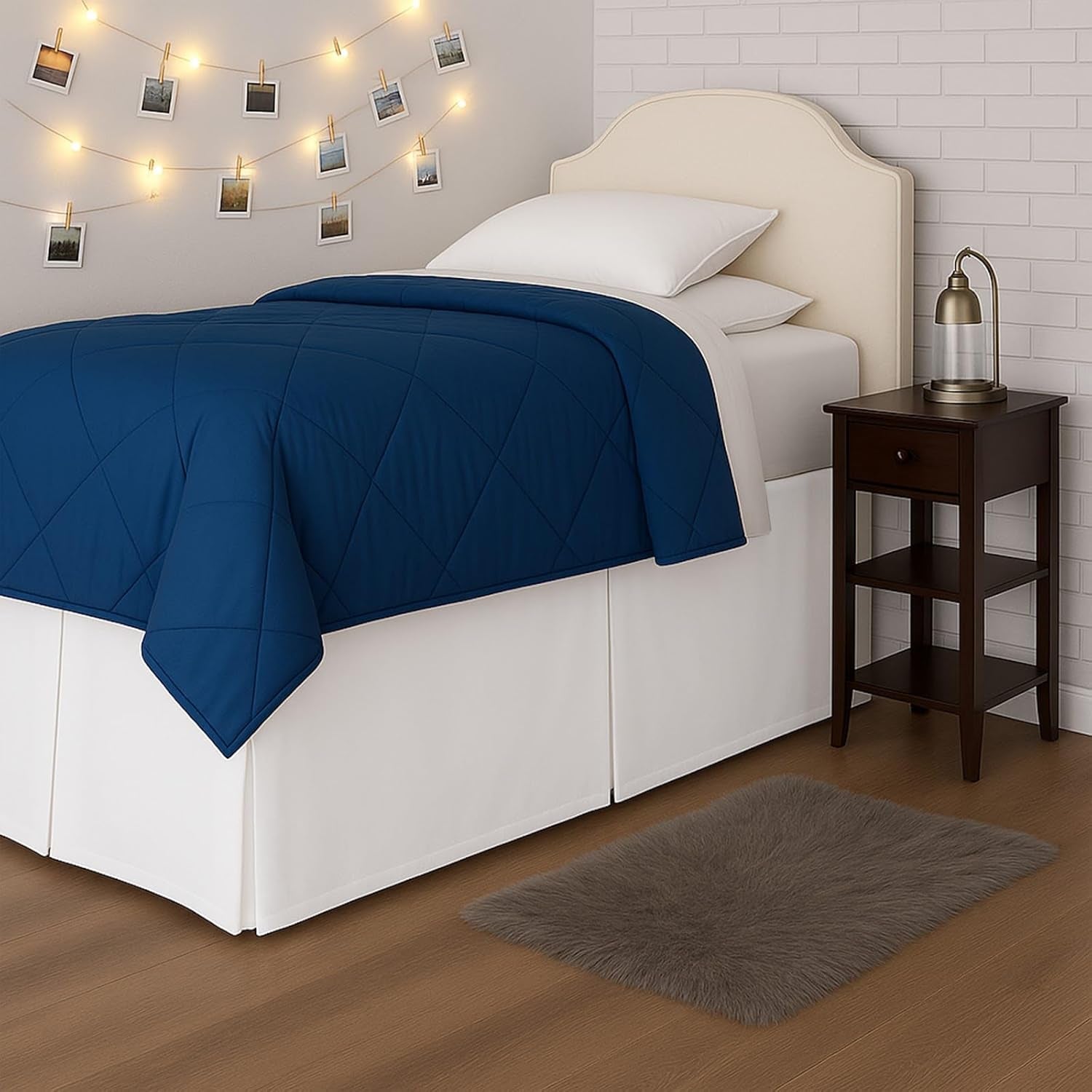 Extra Long Pleated Dorm Bed Skirt, Twin XL 32 Inch Drop, Box Style with Split Corners, 100% Microfiber College Room Essentials, White