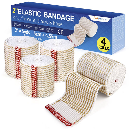 4 Pcs Cotton Elastic Bandage Wrap, 2 Inches X 15 Feet , Cotton Compression Bandages