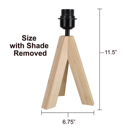 Tripod Oak Table Lamp with Classic White Fabric Shade, 16.75 Inches Height