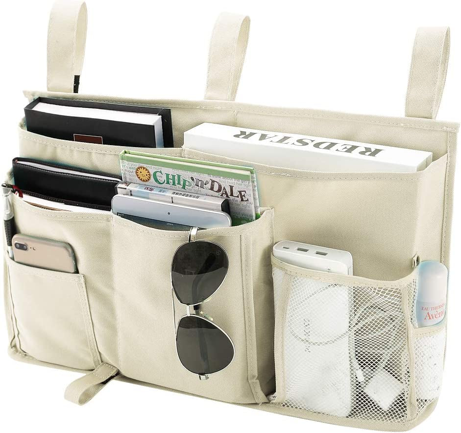 Bunk Bed Organizer with 8 Pockets - Hanging Bedside Caddy Storage Bag for Dorm Rooms, Hospital Beds, and Baby Bed Rails, Made of Durable 600D Oxford Cloth (Beige)