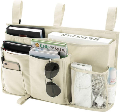 Bunk Bed Organizer with 8 Pockets - Hanging Bedside Caddy Storage Bag for Dorm Rooms, Hospital Beds, and Baby Bed Rails, Made of Durable 600D Oxford Cloth (Beige)