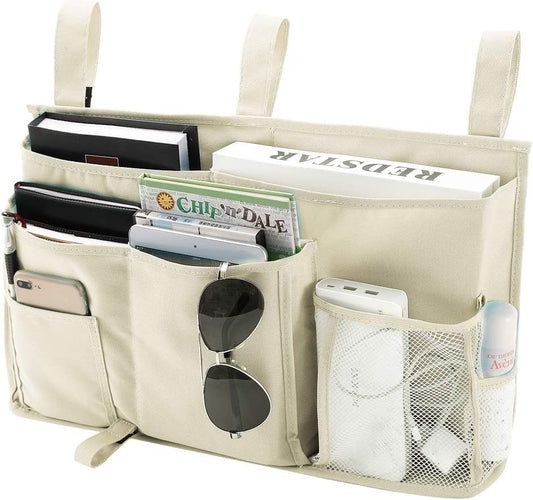 Bunk Bed Organizer with 8 Pockets - Hanging Bedside Caddy Storage Bag for Dorm Rooms, Hospital Beds, and Baby Bed Rails, Made of Durable 600D Oxford Cloth (Beige)