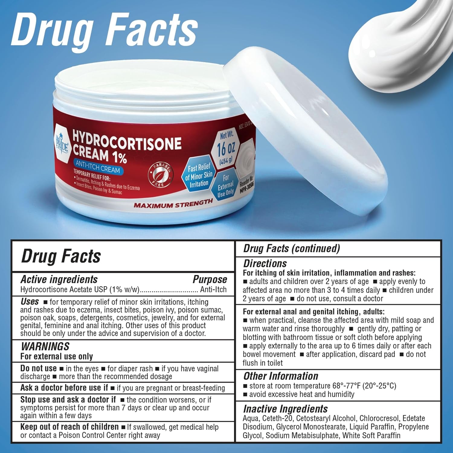 Hydrocortisone Cream 1% Maximum Strength Itch Relief, Bulk 16 Oz Hydro Cortisone