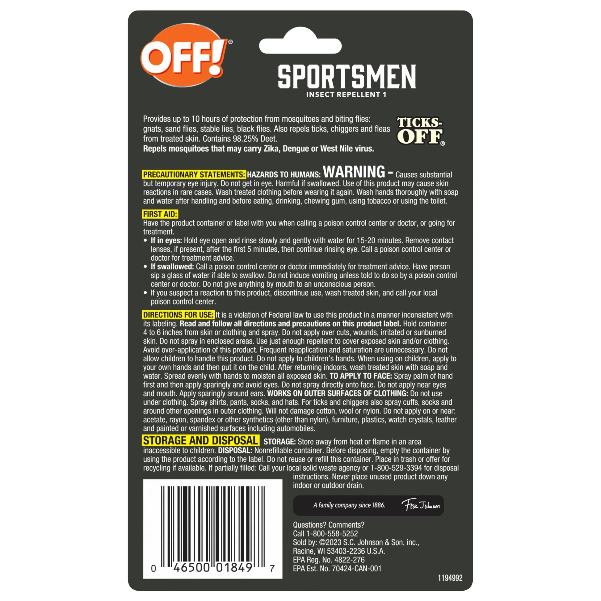 Sportsmen Long Lasting 98.25% Deet Insect Repellent, 1 Fl Oz