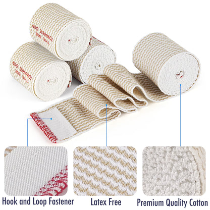 4 Pcs Cotton Elastic Bandage Wrap, 2 Inches X 15 Feet , Cotton Compression Bandages