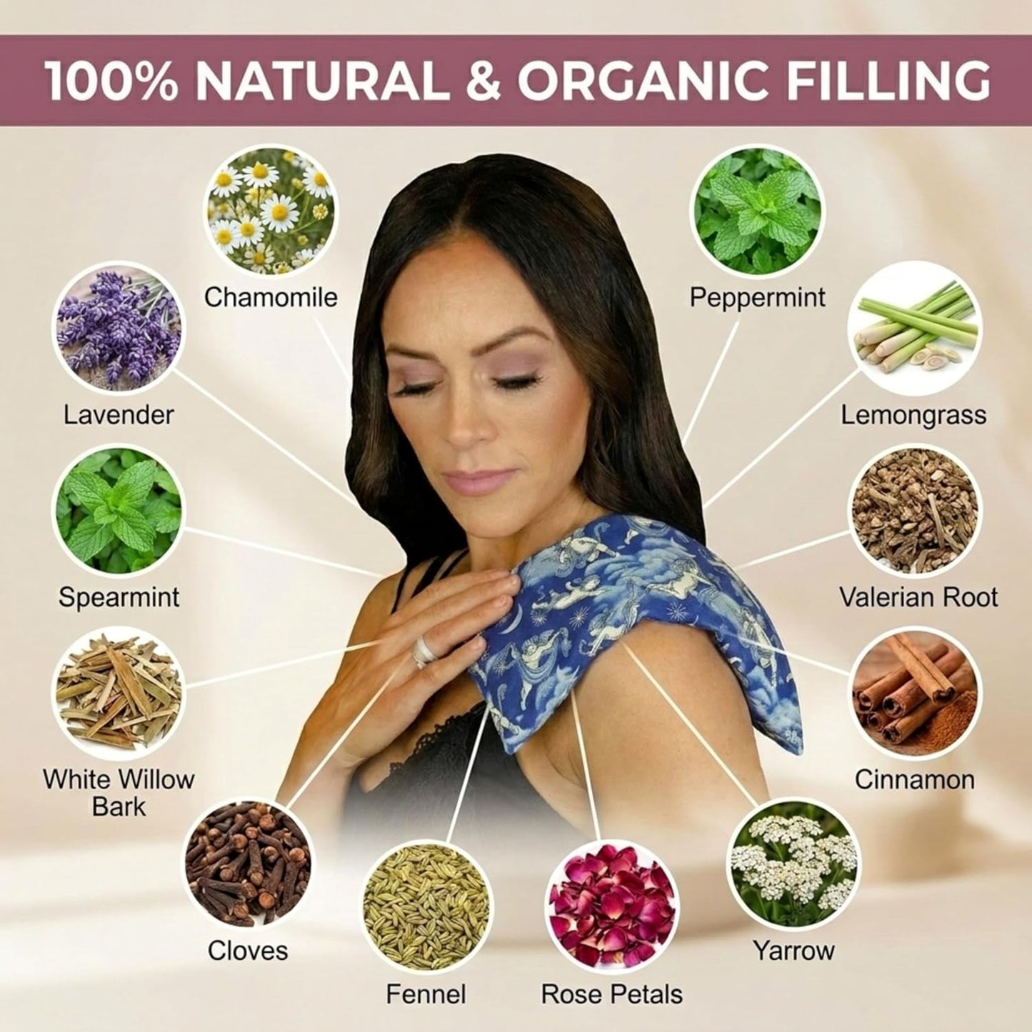Basic Herb Pack Rice Heating Pad Microwavable Reusable Heat Pack with Herbal Aromatherapy Fill, Freezer and Microwave Safe for Hot and Cold Therapy, Angel