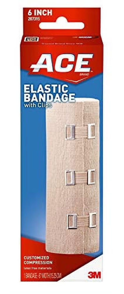 6 Inch Elastic Bandage with with Clips, Beige, Great for Chest and More, 1 Count