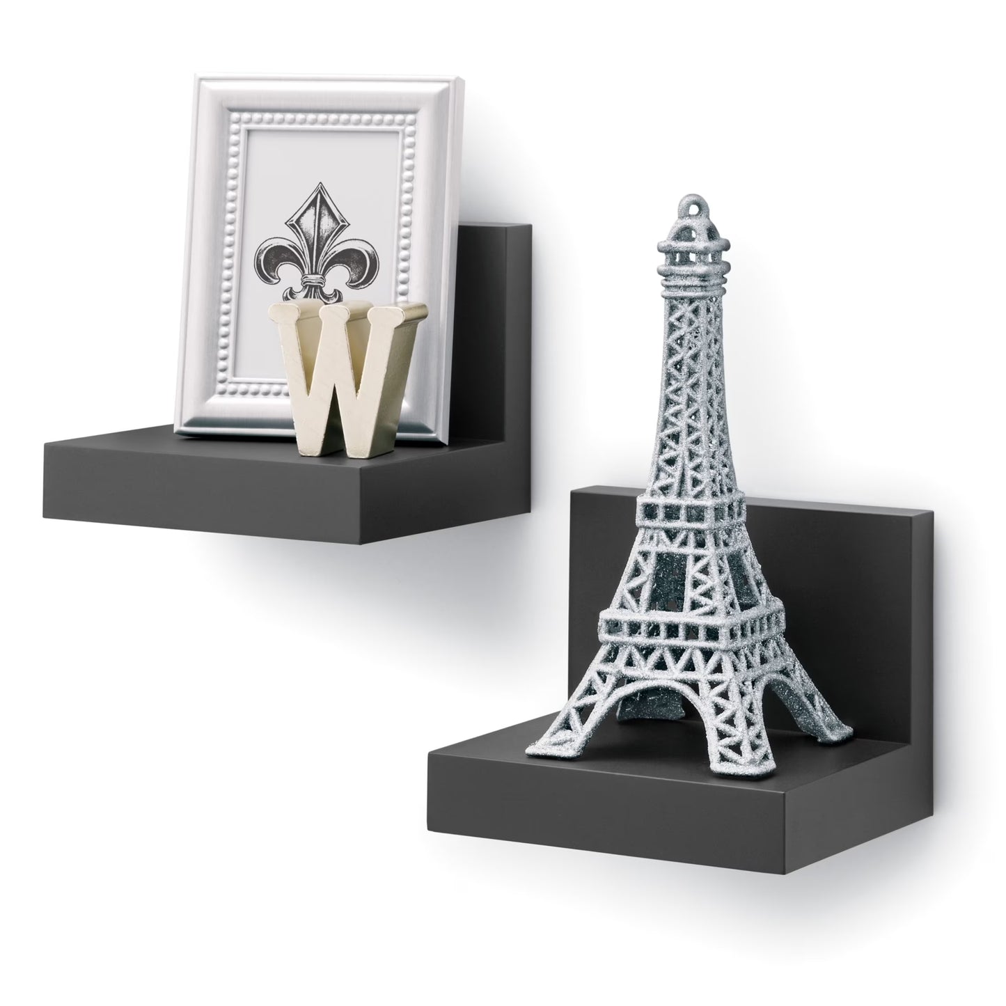 Display Ledges, Holds 2 Lbs, Slate, 2 Wall Display Ledges and 8  Strips