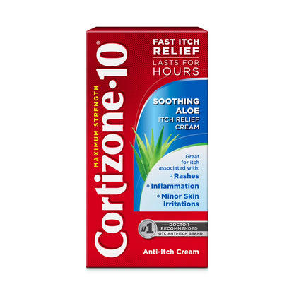Cortizone-10 Maximum Strength Soothing Aloe Itch Relief Cream, 1% Hydrocortisone, Fast-Acting, Anti-Itch Cream for Bug Bites, Rash, Eczema, Psoriasis, Poison Ivy, Oak, Sumac & More, 1 Oz