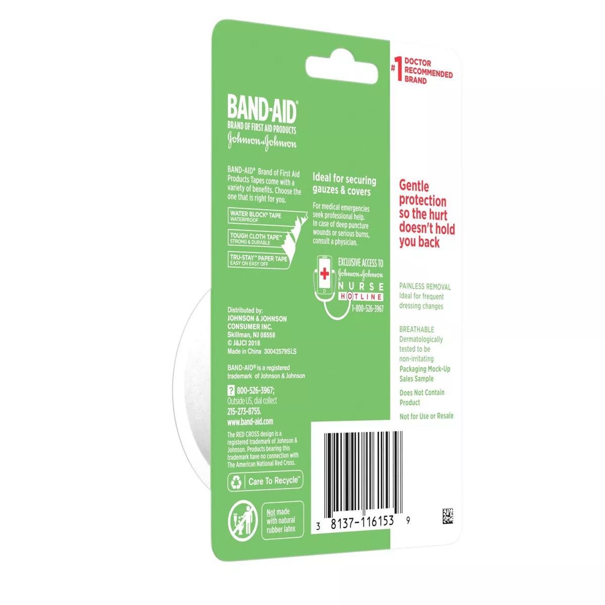 Johnson & Johnson Band-Aid Brand First Aid Hurt-Free Medical Paper Tape - 1In X 10 Yd