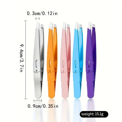 Stainless Steel Eyebrow Tweezers Hollow Colored Tweezers Multi-Purpose Slanted Mouth Tweezers Beard Removal Eyebrow Clip